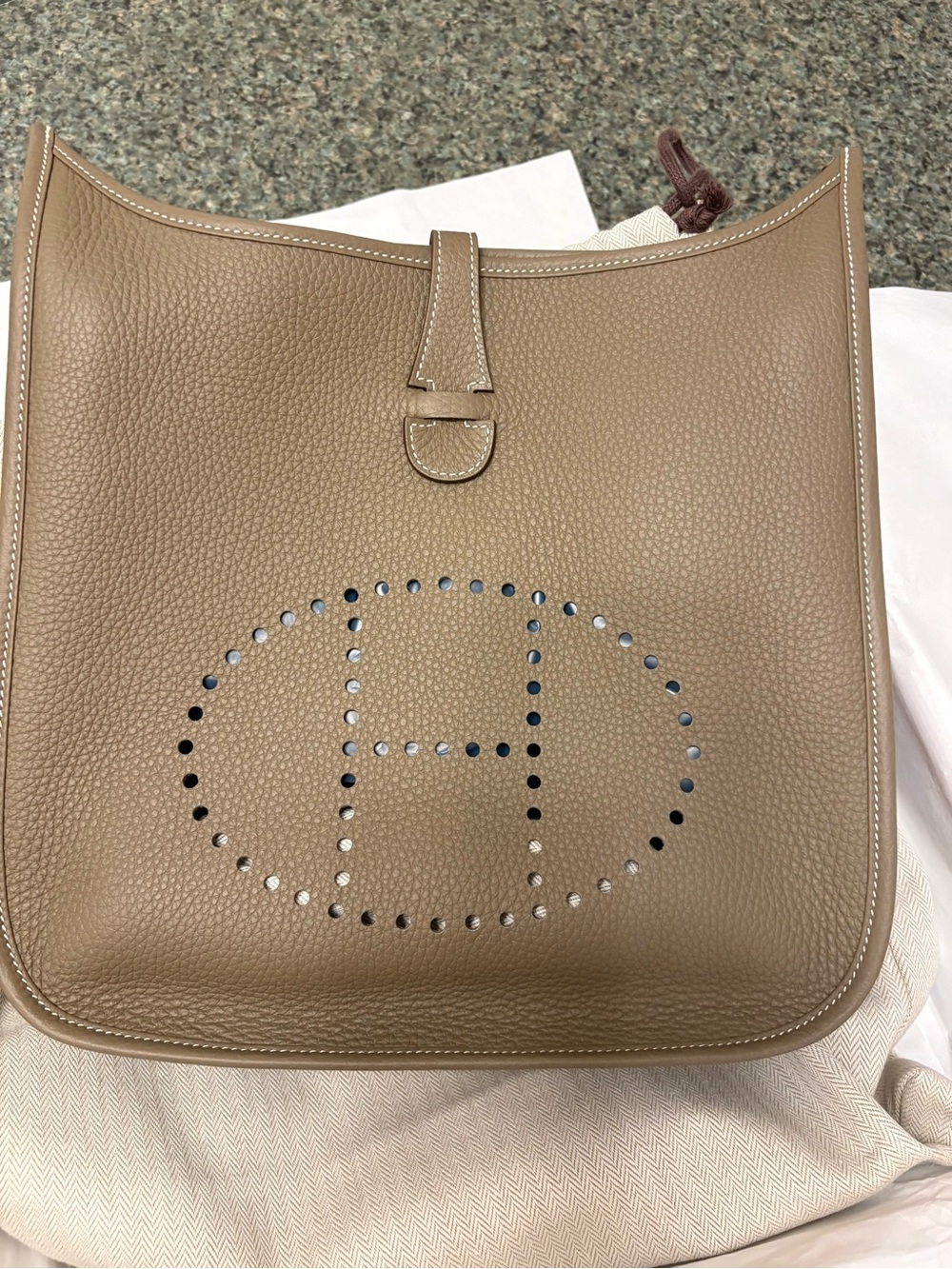 Hermès Togo Leather Evelyne Shoulder Bag in Etoupe